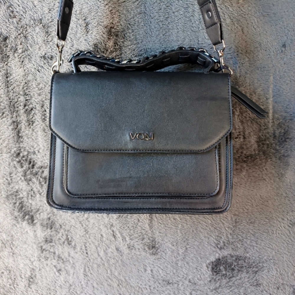 Voni Las Angeles Stella VEGAN Satchel Black Smooth Leather